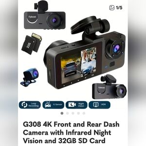 G308 4K Front and Rear Dash Camera with Infrared Night Vision and 32GB SD Card-